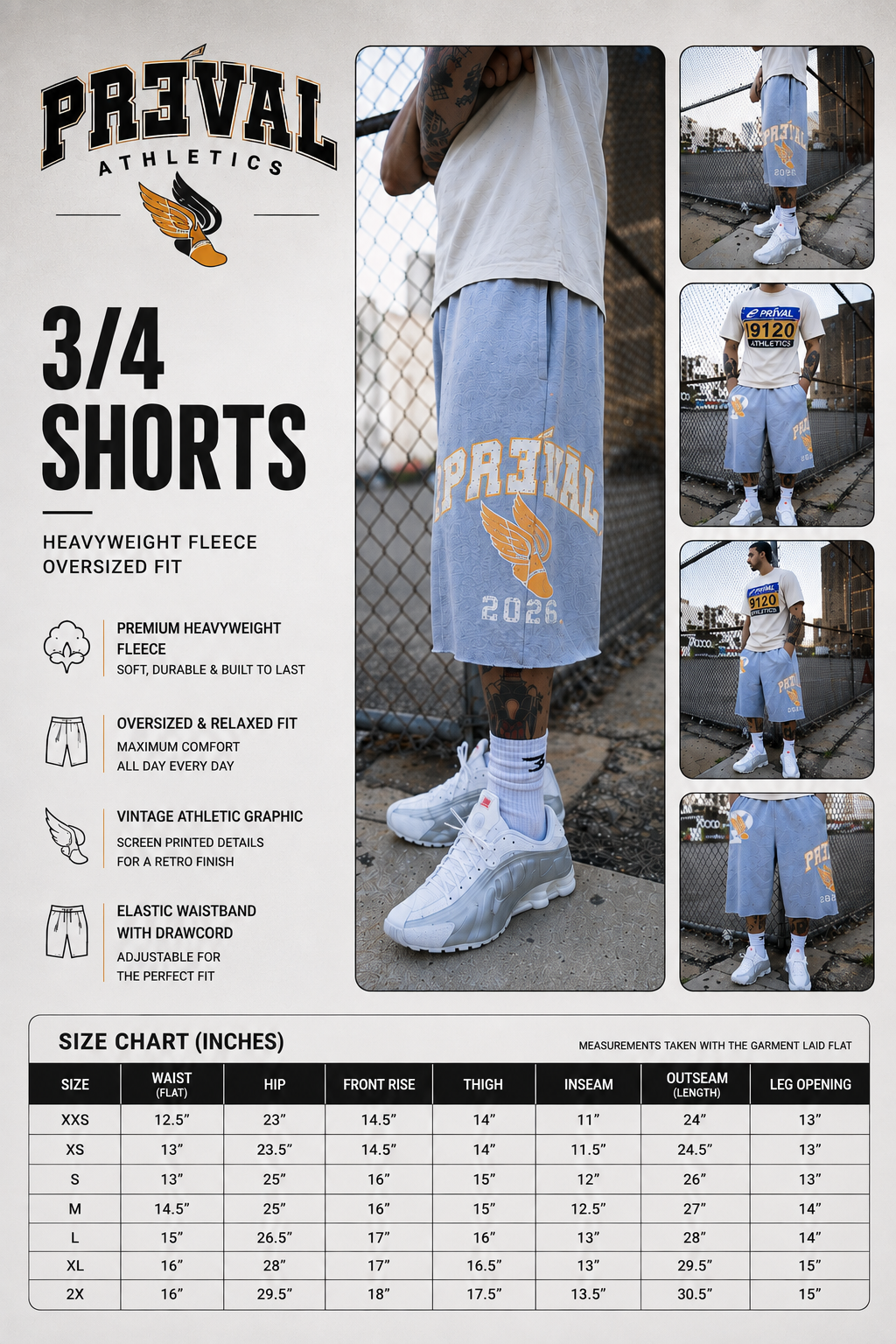 PREVAL BLK [TRACK] BAGGY 3/4 SWEATSHORTS